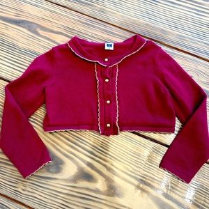 Janie and Jack cropped cranberry cardigan gold stitching size 3
